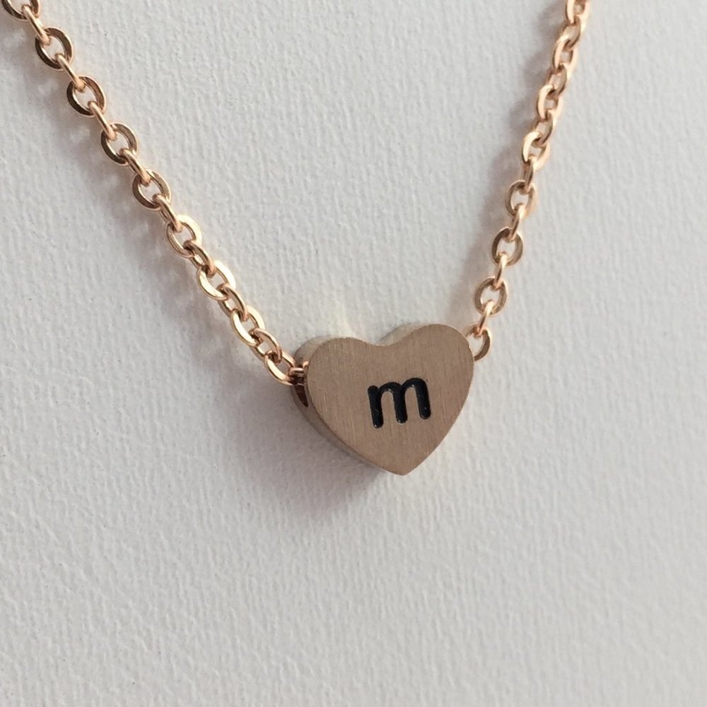 Jewelry necklace alphabet letter M rose gold tone heart love minimalist dainty